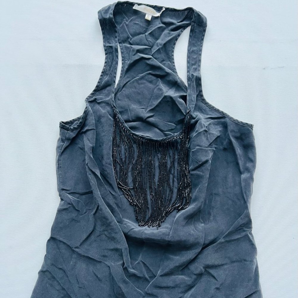 Matty M. Racer Tank Faded Silk Fringed Black ( S )